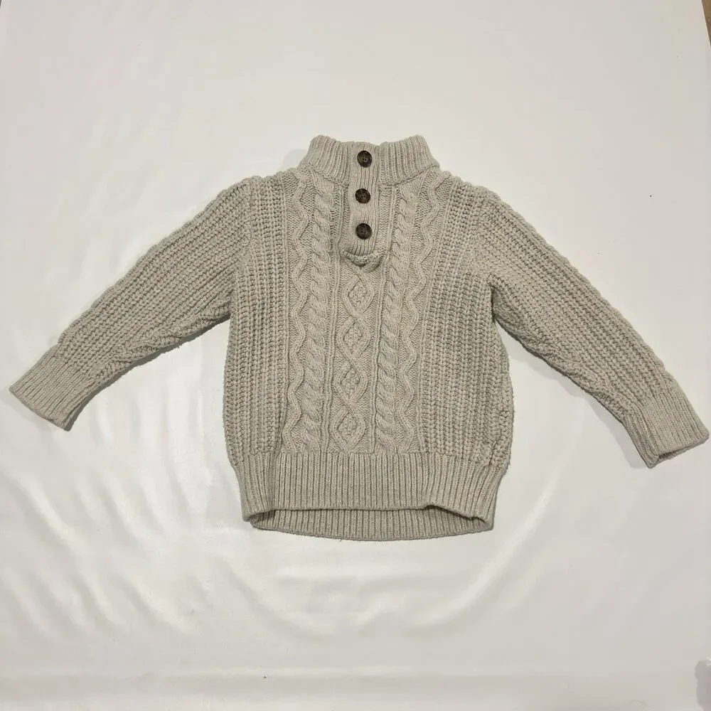 Baby Gap Boys Beige Oatmeal Knit Sweater Size 4yrs Toddler 100% Cotton CableKnit